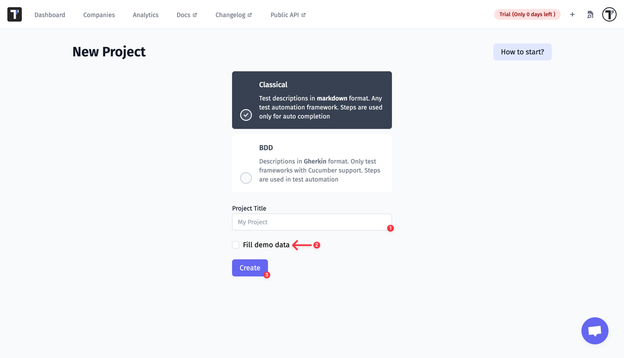 Testomat.io - Select type of project