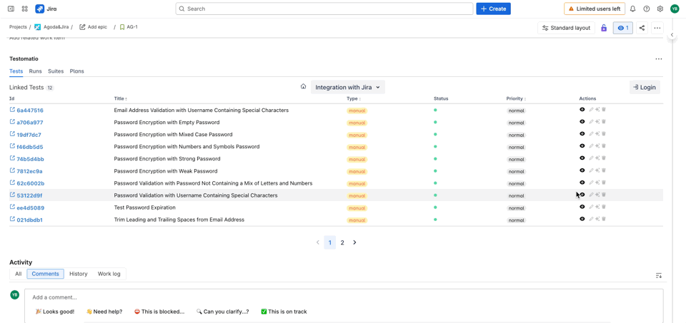 list of tests and suites